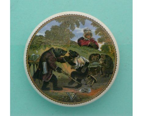 Bears at School (9)(Staffordshire, pottery, pot lid, potlid, prattware, advertising).* Ex Beckford, number 2192.