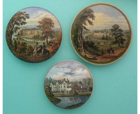 Strathfieldsaye (188) Strathfieldsay (187) cracked and Sandringham (181) (3)(Staffordshire, pottery, pot lid, potlid, prattwa