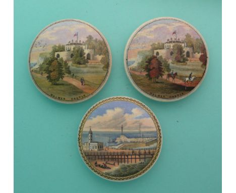 Walmer Castle (45) and (47) both with Banger stamp on the reverse and The Harbour, Margate (40), (3)(Staffordshire, pottery, 