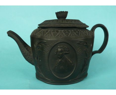 Prince of Wales and Duke of York: a black basalt teapot moulded with named portraits, circa 1815, 161mm, the cover and spout 