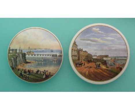 New Jetty and Pier, Margate (39) and Nelson Crescent, Ramsgate (43) (2)(Staffordshire, pottery, pot lid, potlid, prattware, a