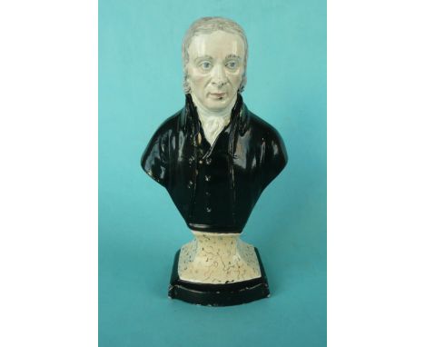 Spencer Percival: a rare potter portrait bust on integral pedestal base, circa 1812, 187mm, small chip to bottom lip(commemor