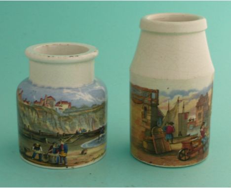 Pegwell Bay, Kent (69) and Continental Fish Market (71) (2)(Staffordshire, pottery, pot lid, potlid, prattware, advertising).