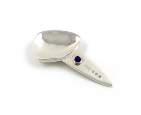 By Liberty and Co., a modern Scottish silver caddy spoon,Edinburgh 1978,rounded triangular bowl, the tapering handle set with