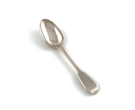 A George IV silver Fiddle pattern dessert spoon,by William Eley, London 1826,the terminal with the regimental badge and initi