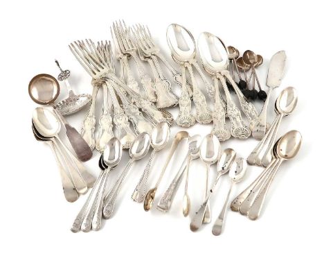 A mixed lot of silver flatware,various dates and makers,comprising: a set of six American dessert spoons, by Gorham, Queens p