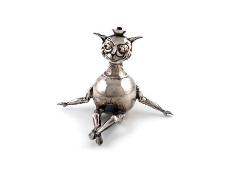 A novelty silver Imp table cigar lighter,maker's mark worn, Birmingham 1911,modelled in a seated position, pull-off head, hei