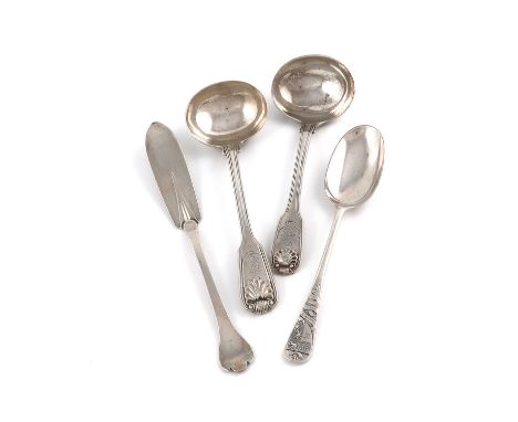 A small mixed lot of regimental silver flatware,various dates and makers,comprising: a Victorian butterknife, The Leicestersh