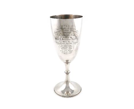 A Victorian regimental silver trophy goblet, 2nd V.B. The Prince Albert's Somerset Light Infantry L. Company,by John Round &a