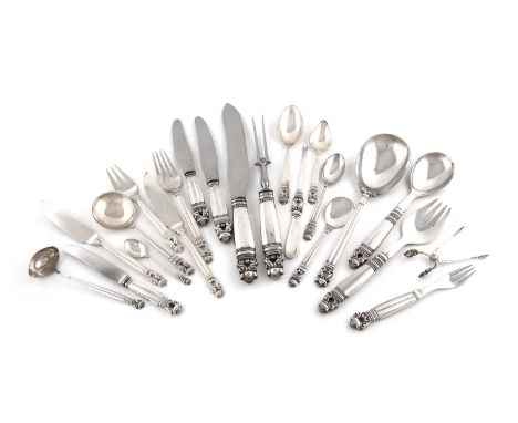 Designed by Johan Rhode for Georg Jensen, A Danish silver Acorn pattern canteen for six,various dates, some with import marks