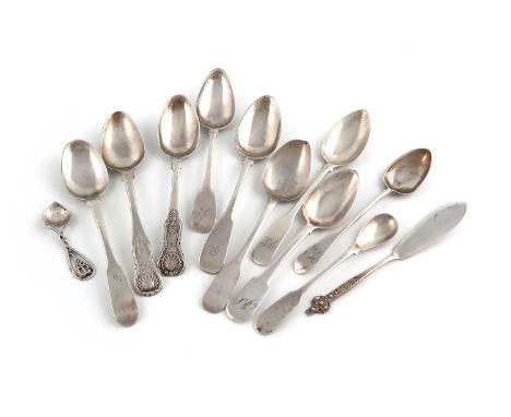 A collection of Scottish Provincial silver spoons,comprising: a teaspoon, by John Allen, Paisley, a teaspoon by George Elder,