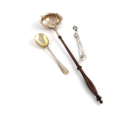 A small mixed lot of Scottish silver flatware,comprising: a punch ladle, by William Marshall, Edinburgh 1838, turned wooden h