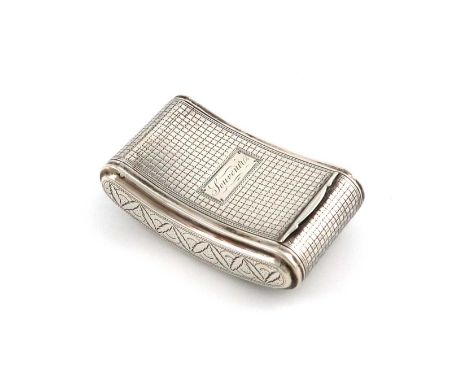 A George III silver snuff box,by John Shaw, Birmingham 1814,curved rectangular form, rounded edges, reticulated pattern to th