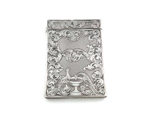 A Victorian Scottish silver card case,by James Nasmyth and Co., Edinburgh 1840,rectangular form, engraved with two birds drin