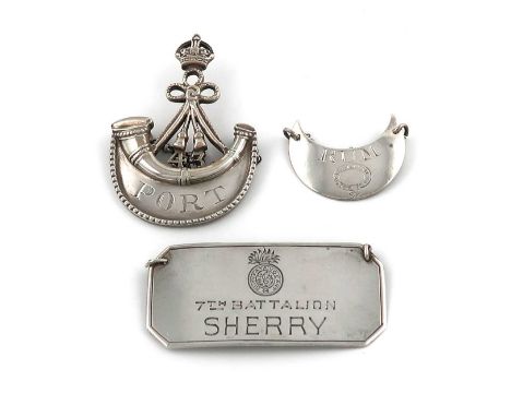 Three regimental silver wine labels,including: one for The Oxfordshire and Buckinghamshire Light Infantry, by Bradbury and So