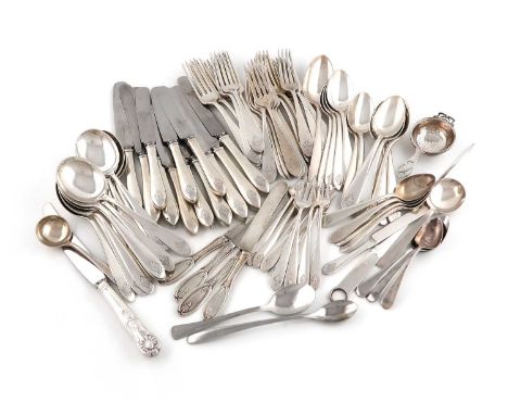 An American silver part-canteen of flatware,by Kirk and Son,the terminals with a monogram, comprising: nine table forks, elev