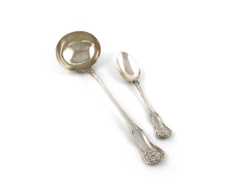 A William IV silver private-die King's shape soup ladle, Queen Adelaide,by William Chawner, London 1832,the terminal with the