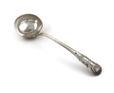 A George IV silver King's Hourglass pattern soup ladle,by Jonathan Hayne, London 1821,the terminal with a crest, approx. weig