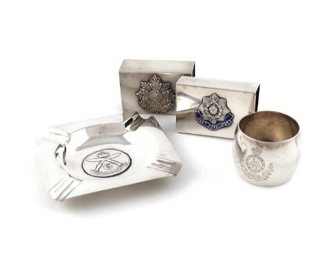 A small collection of regimental silver items,various dates and makers,comprising: an ashtray, the 6th Queen Elizabeth's own 