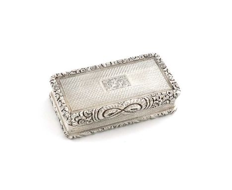 A George IV silver snuff box,by Ledsam & Vale, Birmingham 1823,rectangular form, reeded decoration to the sides, floral scrol