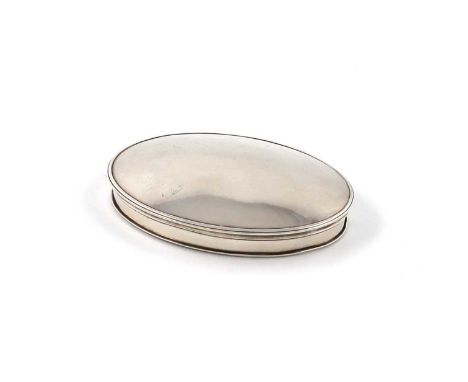 A George I silver snuff box,by Peter Harache, London 1716,plain oval form, gilded interior, length 8.2cm, approx. weight 1.9o