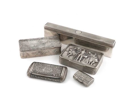 A small collection of English and continental silver boxes, various dates and makers,comprising: a Portuguese snuff box, Opor