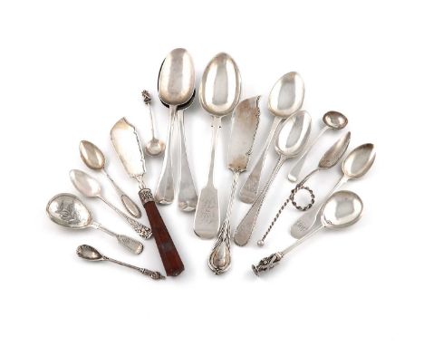 A mixed lot of silver flatware,various dates and makers,comprising: an agate-handled butterknife, by Elizabeth Eaton, London 