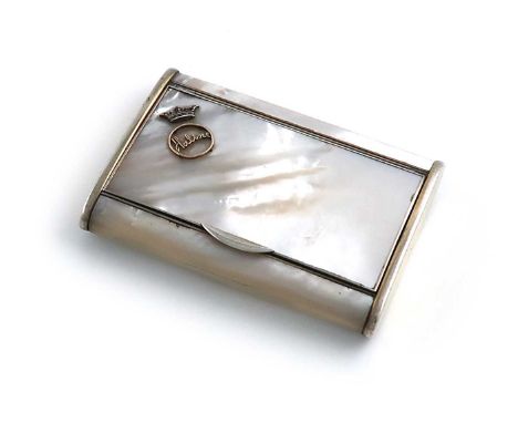 A silver-gilt and mother-of-pearl cigarette case,by Callow, London 1913,rectangular form, plain mother-of-pearl panels, the h