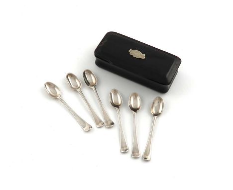 A set of six George II silver miniature spoons,maker's mark twice, possibly for John Lampfert, circa 1750,the reverse of the 