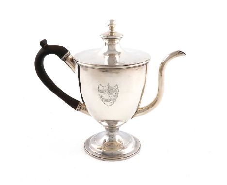 A George III silver argyle,by William Vincent, London 1787,plain vase form, scroll handle, raised pull-off cover with a ball 