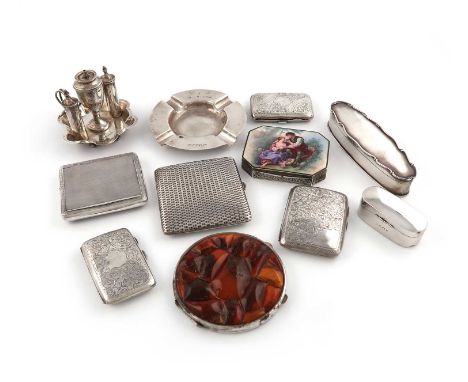 A mixed lot of items,comprising silver items: a Victorian novelty cigar lighter modelled as an urn-shaped chamberstick, by Sa