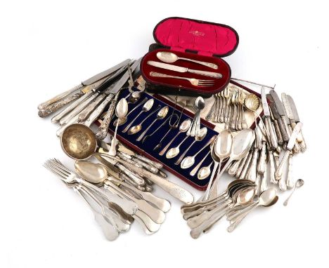 A mixed lot of flatware,comprising silver items: a 19th-century Austro-Hungarian soup ladle, maker's mark GG, Budapest 1848, 