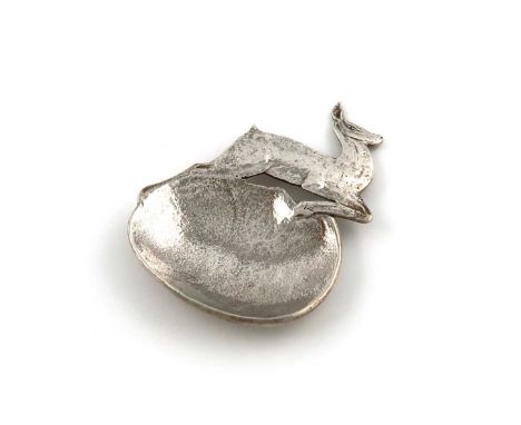 By Bernard Instone, an Arts and Crafts silver caddy spoon,Birmingham 1931,oblong bowl, the handle modelled as a leaping deer,