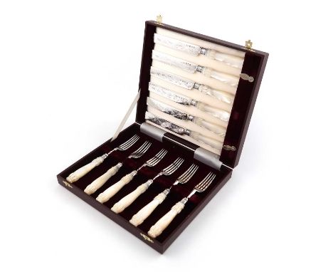 A matched set of six Victorian silver fruit knives and forks,by Hamilton and Inches 1896/98 and Harrison and Howson, Sheffiel