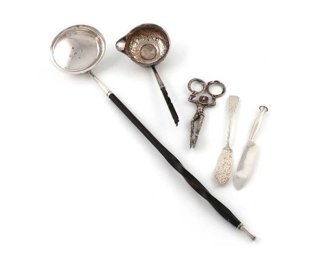 λ λA mixed lot of silver flatware,various dates and makers,including: a pair of Victorian harlequin sugar nips, by Charles an