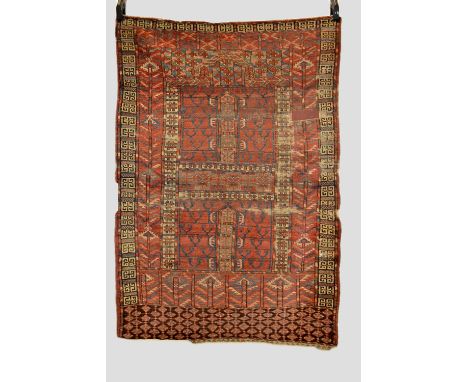 Tekke Turkmen ensi, Turkmenistan, second half 19th century, 5ft. x 3ft. 5in. 1.52m. x 1.04m. Overall wear, heavy in places; r