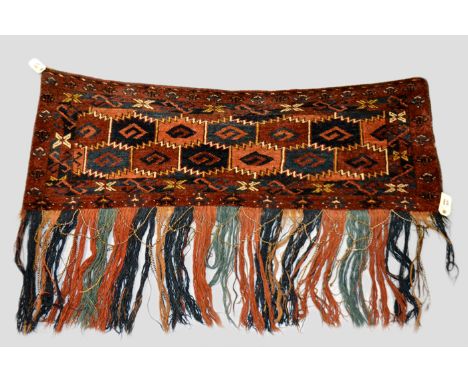 Ersari Turkmen jollar (long panel) or trapping, south west Turkmenistan, 1ft. 5in. x 4ft. 1in. 0.43m. x 1.25m. With long wool