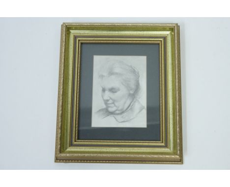A pencil portrait sketch of a female, the reverse bearing a label "Mrs Lomax, mother of the artist Jane Lomax"
