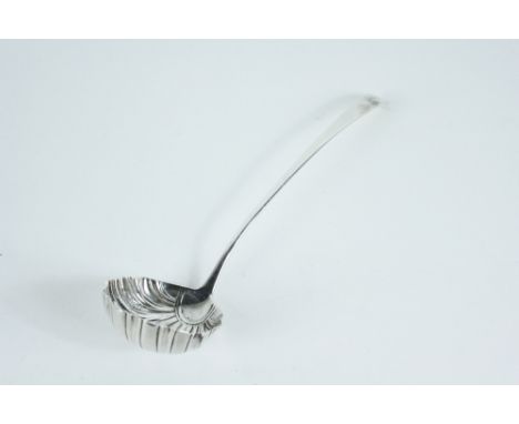 A George II silver soup ladle, by Hester Bateman, London 1783, Old English pattern to a fluted bowl, 32 cm long, 131 g (4.2 t
