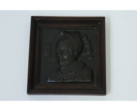 A spelter portrait of Charles Martel, in an oak frame, 23cm x 20cm