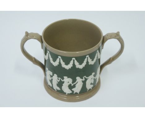 A 19th century Copland Spode jasper ware two handled drinking mug, with impressed and prints marks