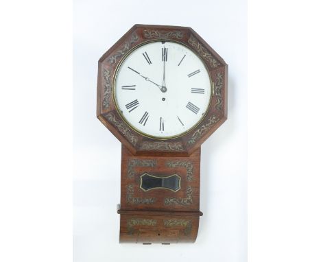 A Victorian rosewood wall clock, with a white enamel dial and inlaid boarder