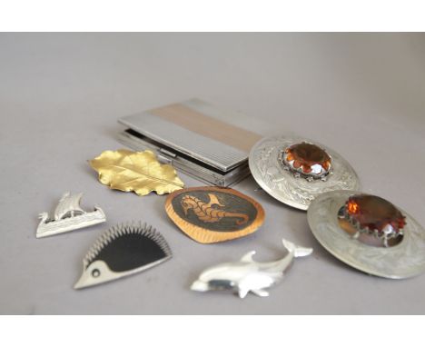 Silver Brooches and Costume Jewellery and a Cigarette Case 