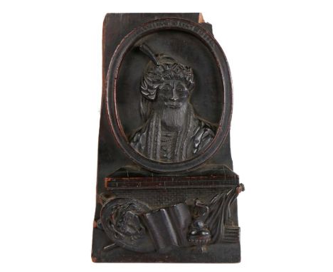 18th Century mahogany Jewish portrait panel depicting the bust of 'Flavius Josephus'; the bust recessed in an oval surround i