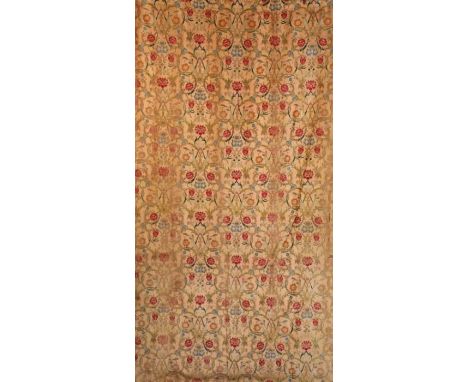 A large panel of ‘silk’ and metallic thread brocade, French, 19th century, designed with birds amongst scrolling foliage, hun