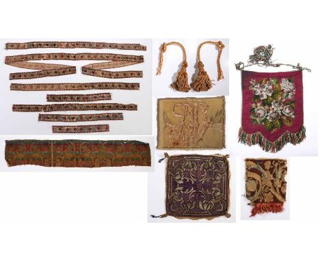 A quantity of 16th century velvet and metallic braid sections, Florentine, designed with meandering flowerheads,  approximate