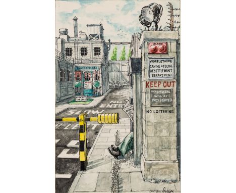 Graham Oakley [b.1929]-The Church Mice at Bay, p.20,Wortlethorpe Canine & Feline Resettlement Department,:-signed, watercolou
