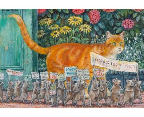 Graham Oakley [b.1929]-The Church Mice at Bay, p.13,Respect Rodent Rights,:-signed, watercolour and bodycolour, 17.5 x 25.5cm