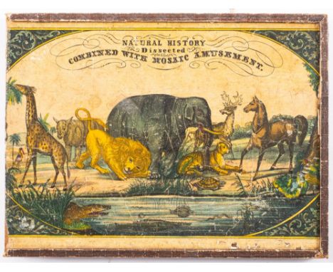 BLOCK PUZZLE : Natural History Dissected Combined with Mosaic Amusement.  Puzzle of 48 hand coloured and glazed lithograph tr