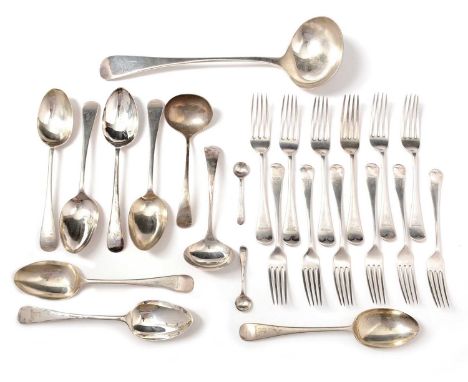 A part suite of Victorian silver cutlery, by Walker &amp; Hall, Sheffield 1865/67, comprising soup ladle, two sauce ladles, s